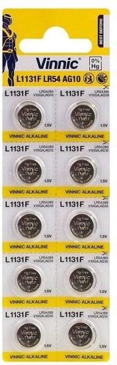 10 Stuks - Vinnic AG10 G10 LR1130 LR54 1.5V knoopcel batterij