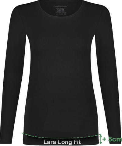 Comfortabel & Zijdezacht Bamboo Basics Long Fit T-shirts lange mouw Lara (2-pack) - Zwart - S