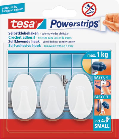 Tesa Powerstrips - 6x st - ovaal - haken - small - klusbenodigdheden - Verwijderbare haken - Opplak haken 3 stuks