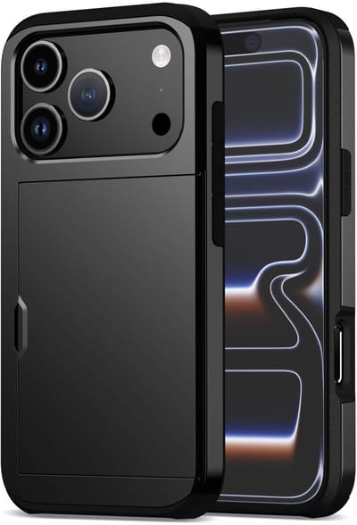 Hoesje met Kaarthouder Slider Geschikt voor Apple iPhone 17 Pro | Back Cover Pasjeshouder Achterkant | Kaarthouder voor Twee Pasjes | Zwart