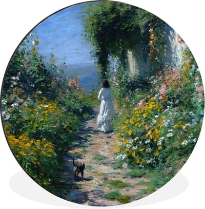WallCircle - Wandcirkel - Muurcirkel - Kat - Vrouw - Bloemen - Huis - Aluminium - Dibond - 30x30 cm - Binnen en Buiten