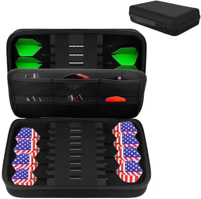 Dailygoods - Dart Tassen: Darttas voor 16 darts, dartpijlenhoes voor 16 darts en meer accessoires, darthoes met meerdere netzakken, draagbare dartcase voor dartspitsen, flights, schften