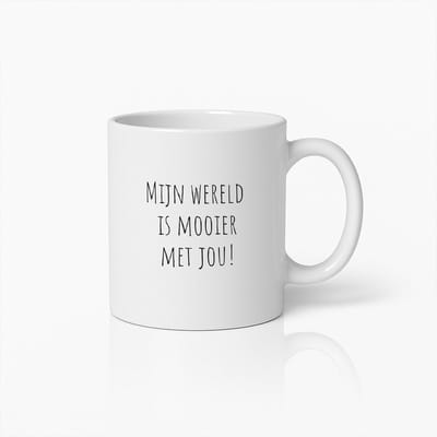 Mijn Wereld Is Mooier Met Jou Mok 330ml – Romantische Nederlandse Tekst Beker – Perfect Cadeau voor Partner, Jubileum of Valentijnsdag