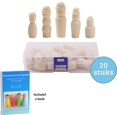Janse® Kleine houten poppetjes - Peg dolls - Familie & poppenhuis - 20 stuks set -Familie opstellingen - Schilderen - Inclusief e-book