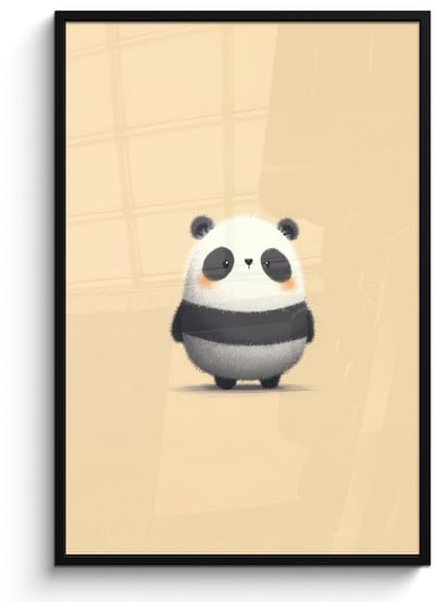Poster in lijst - Fotolijst 80x120 cm - Posters - Panda - Beige - Minimalistisch - Posterlijst zwart - Decoratie - Wanddecoratie woonkamer - Muurdecoratie slaapkamer