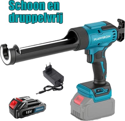 Kitpistool, druppelvrij elektrisch kitpistool met een stuwkracht van 300 kg, inclusief 18V 3.0Ah accu en oplader, draadloos siliconenkitpistool met constante doorstroomtechnologie, lichtgewicht kitpistool met LED-verlichting.