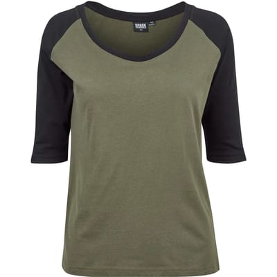 Urban Classics Ladies 3/4 Contrast Raglan Tee Shirt met lange mouwen zwart-antraciet 4XL