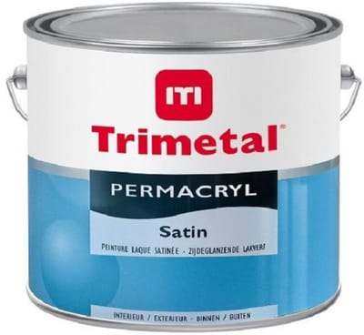 Trimetal Permacryl Satin - Polyvalente watergedragen acryllak voor binnen en buiten - Kleur RAL 9001 Cremewit - 2.50 L