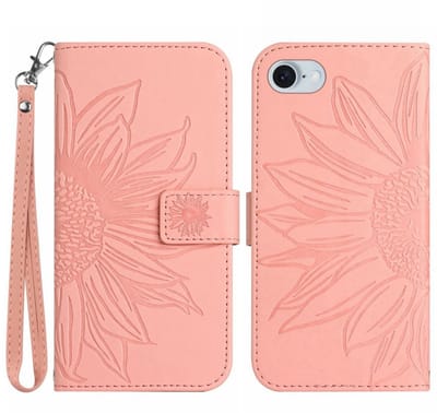 Coverup Hoesje - Geschikt voor iPhone 16e / 17e Hoesje - Coverup Zonnebloem Book Case met Koord - Pink