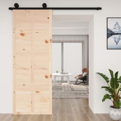 Schuurdeur Massief Grenenhout - Schuifdeur Binnendeur - Ruimtebesparende Indeling - Natuurlijke Houtstructuur - 80x214cm - Bruin