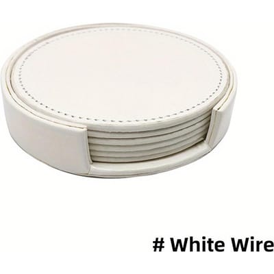 Lot de 6 sous-verres ronds en cuir artificiel, style marbre, pour boissons, pour la maison, le bar, le comptoir, la cuisine, la salle à manger, décoration de table white