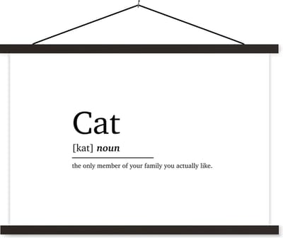 Posterhanger incl. Poster 60x40 cm - Schoolplaat - Cat - Spreuken - Quotes - Kat definitie - Woordenboek - Textielposter - Zwarte latten