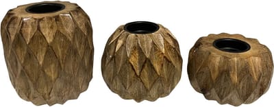 Kandelaar - homesociety - waxinelichthouder - hout - per set van 3 stuks - decoratieve accessoires -