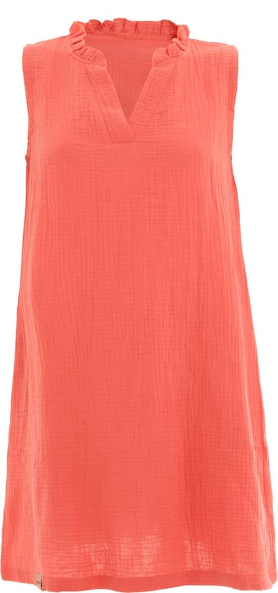 Knit Factory Sola Dames jurk - Zomerjurk - Casual dames jurk - Luchtige Mousseline Jurk - Zomer kleedje - 100% Ecologisch Katoen - V-hals - Tot net boven de knie - Sunset Orange - 36/38
