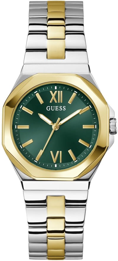 Guess Empress Quartz Analoog Horloge Zilverkleurig En Goudkleurig Kast Gemaakt Van 100% Roestvrij Staal En Een Armband Van 100% Roestvrij Staal 34 GW0873L4