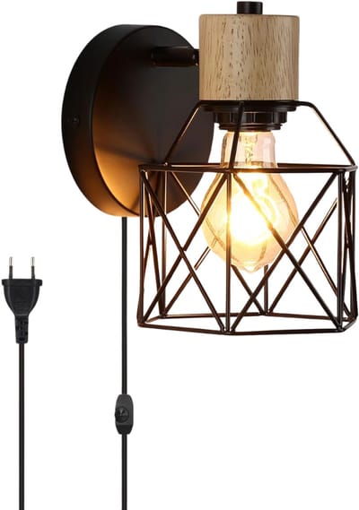 DailySupplies® Wandlamp Binnen met Snoer - Wandlamp met Stekker voor Binnen - met Dimbare Schakelaar - Industrieel en V