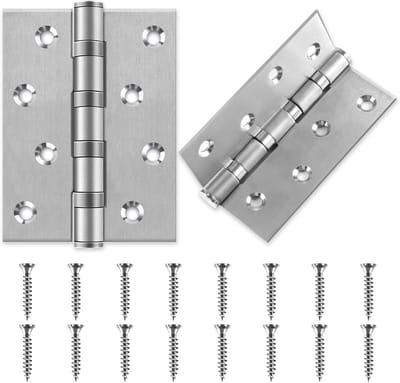 Set van 2 zware scharnieren voor deuren, 100x75mm, roestvrij staal, inklapbaar, met 16 schroeven