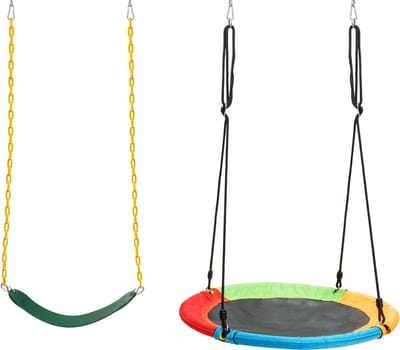 COSTWAY Dubbele schommel, outdoor schommel voor kinderen, schommelframe met kinderschommel en nestschommel, 2 schommels