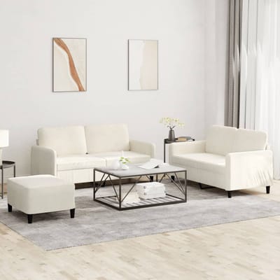 vidaXL - 3-delige - Loungeset - fluweel - crèmekleurig
