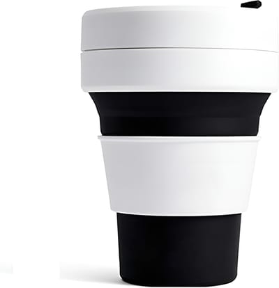 Framehack - Duurzame Drink Cup To Go - 470 ml - Herbruikbare Koffie & Theebeker- Premium Opvouwbare Drinkbeker - Voor Warm & Koud - Zwart/Wit