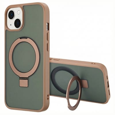 Accezz Hoesje - Geschikt voor Apple iPhone 14 - Ring Stand Backcover geschikt voor MagSafe - Bruin