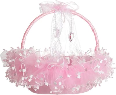 Bloemenmand Bruiloft - Bloemenmeisjesmand Decoratie - Huwelijksceremonie - Met Strikken Versierd - 22 x 22 x 15 cm - Wit