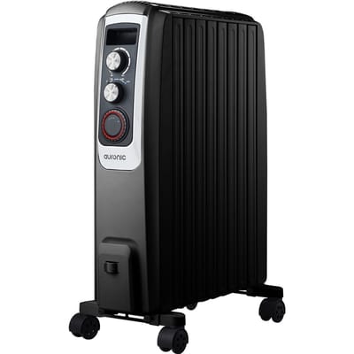 Auronic Elektrische Kachel – Olieradiator Met Thermostaat En Timer – 2000W – Compact En Mobiel – 47,5 x 26 x 67 cm – Zwart