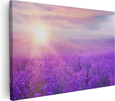 Artaza Canvas Schilderij Lavendel - 30x20 cm - Klein - Wanddecoratie Bloemenveld - Muurdecoratie Natuur - Schilderijen Op Canvas