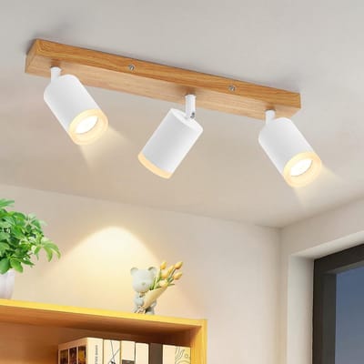 Glitzerlife - Plafondspot Plafondlamp - 3xGU10 draaibaar - Opbouwspot verstelbaar - Hout Aluminium retro stijl - Ø41cm - Wit