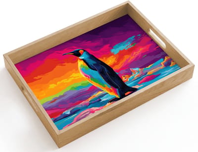 Dienblad hout 40x30 cm - Schootdienblad - Ijsschots - Pinguïn - Abstract - Lucht - Borrelplank rechthoek - Plateau dienbladen