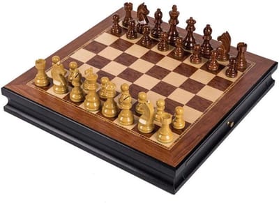Schaakset Bord - Strategisch Spel - Familie Puzzel - Massief Hout - 45cm - Natuurlijk Hout