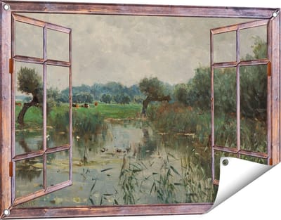 Gards Tuinposter Doorkijk In de Uiterwaarden van de IJssel - Willem Roelofs - 90x60 cm - Tuindoek - Tuindecoratie - Wanddecoratie buiten - Tuinschilderij