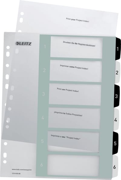 Leitz WOW Tabblad 1-6 tabs herbruikbaar A4 formaat Zwart/Wit