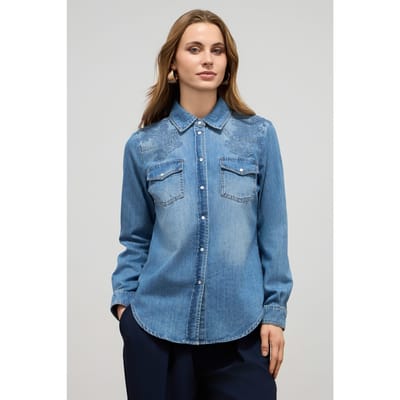 Oltre Stone Washed Denim Shirt Light Blue Maat: 36 | Overhemden Outlet | Dames | Blauw