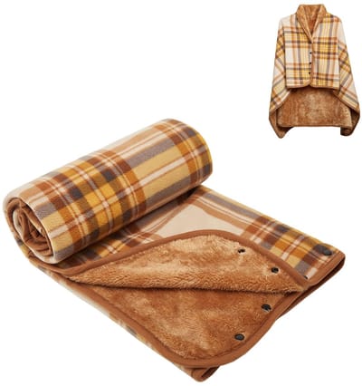 Golden crown - Dames poncho fleece draagbare deken - Geruite schootdeken - Comfortabele poncho met knopen - Uniseks - Pluche deken voor bed en bank