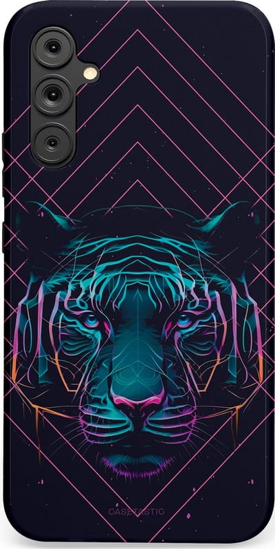 Casetastic hoesje geschikt voor Samsung Galaxy A34 (2023) 5G - Dubbellaagse bescherming - Neon Tijger - Fashion Case - Donkerblauw