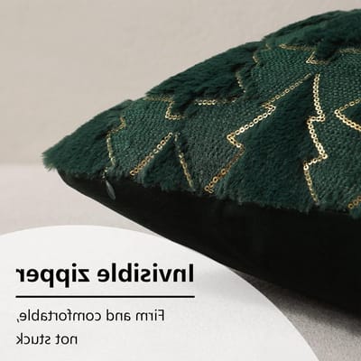 Kerst Kussenhoezen Set van 2, Rood en Groen, 40 × 40 cm, Zachte Fleece Kussens met Kerstboom Motief