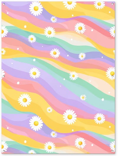Tuinposter 120x160 cm - Tuindecoratie Madeliefjes - Kleurrijk - Pastel - Vrolijk - Poster voor in de tuin - Buiten decoratie - Schutting tuinschilderij - Tuindoek muurdecoratie - Wanddecoratie balkondoek