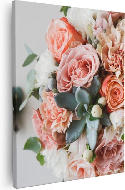 Artaza Canvas Schilderij Bruidsboeket - 40x50 cm - Wanddecoratie Rozen - Muurdecoratie Bloemen - Schilderijen Op Canvas Woonkamer