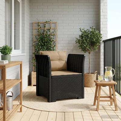 vidaXL - Eén-zits - Fauteuil - met - Kussens - Rieten - Look - PP - Antraciet