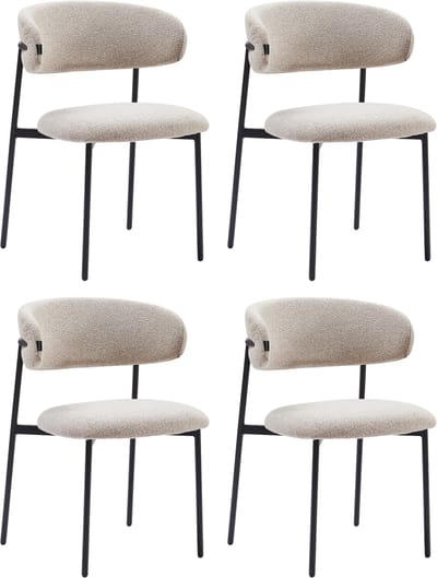 Colenis® - Daria Eetkamerstoelen Japandi - Set van 4 - Beige - Bouclé Stof - Luxe Gestoffeerde Zitting - Industrieel Design - Metalen Poten - Stof