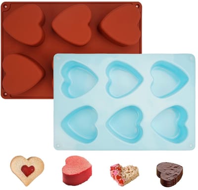 Dailygoods- Siliconen Vorm - Hartvormig - 2 Stuks - 6 Gaten - Antiaanbaklaag - Duurzaam - Perfect voor Chocolade/Cupcakes - Bakvorm