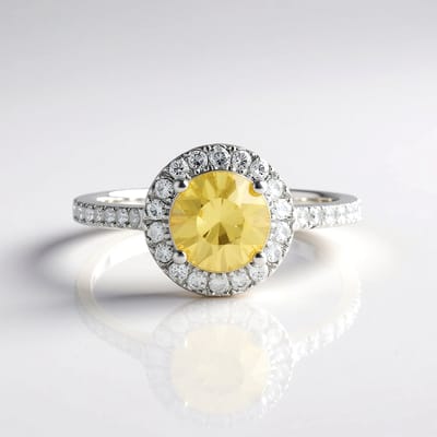 Cavill - Zilveren ring 925 Sterling met Gele Zirkoon 1,569 ct en Pavé Zirkonen 2,168 ct - Geplatineerd - Elegant design - Sieraden dames