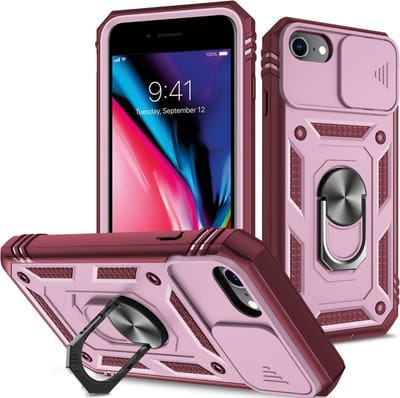 Coverup Hoesje - Geschikt voor iPhone SE (2022/2020), iPhone 8 / 7 Hoesje - Coverup Ring Kickstand Back Cover met Camera Shield - Roze