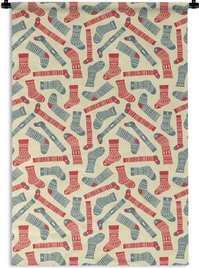 Wandkleed - Wanddoek - Kerst - Sokken - Patronen - 120x180 cm - Wandtapijt