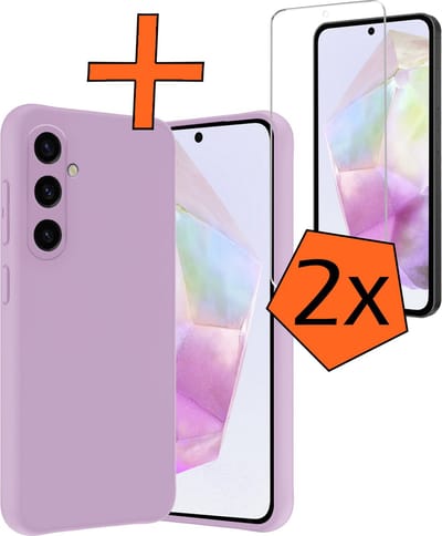 Hoes - Met 2x Screenprotector - Geschikt voor Samsung Galaxy A35 - Sterk & Shockproof - Back Cover - Siliconen Case - Telefoon Hoes - Lila