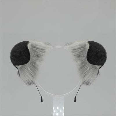 Pluche Hondenoren Hoofdbanden met Knopen Vachtige Herdershond Oor Hoofddeksel Kawaii Dalmatiër Oor Haarband Halloween Cosplay Hoofddeksel ear gray