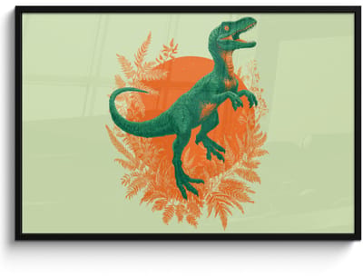 Poster in lijst - Fotolijst 120x80 cm - Posters - Dinosaurus - Groen - Planten - Cirkel - Posterlijst zwart - Decoratie - Wanddecoratie woonkamer - Muurdecoratie slaapkamer