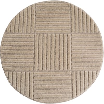 Japandi Art Kubic - Rond Scandinavisch Vloerkleed - Laagpolig Effen - Beige- 160 CM Ø
