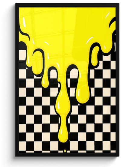 Poster in lijst - Fotolijst 60x90 cm - Posters - Geblokt - Grafisch - Vloeistof - Geel - Posterlijst zwart - Decoratie - Wanddecoratie woonkamer - Muurdecoratie slaapkamer